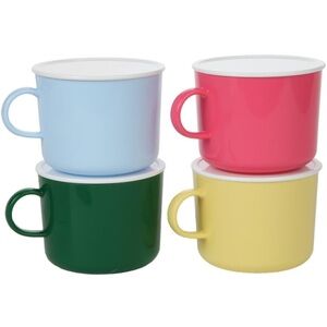 NWT‎ Set of 4 20oz Microwaveable Mugs W/ Handles & Lids BPA-Free